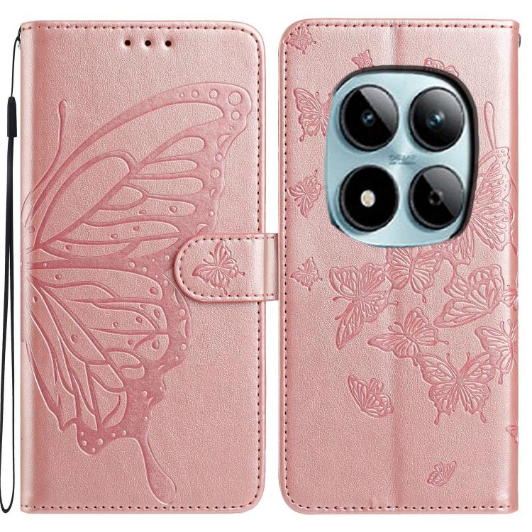

For Redmi Note 15 Pro+ 5G Global 163.3mm Butterfly Flutter Pattern Embossed Leather Phone Case(Rose Gold)
