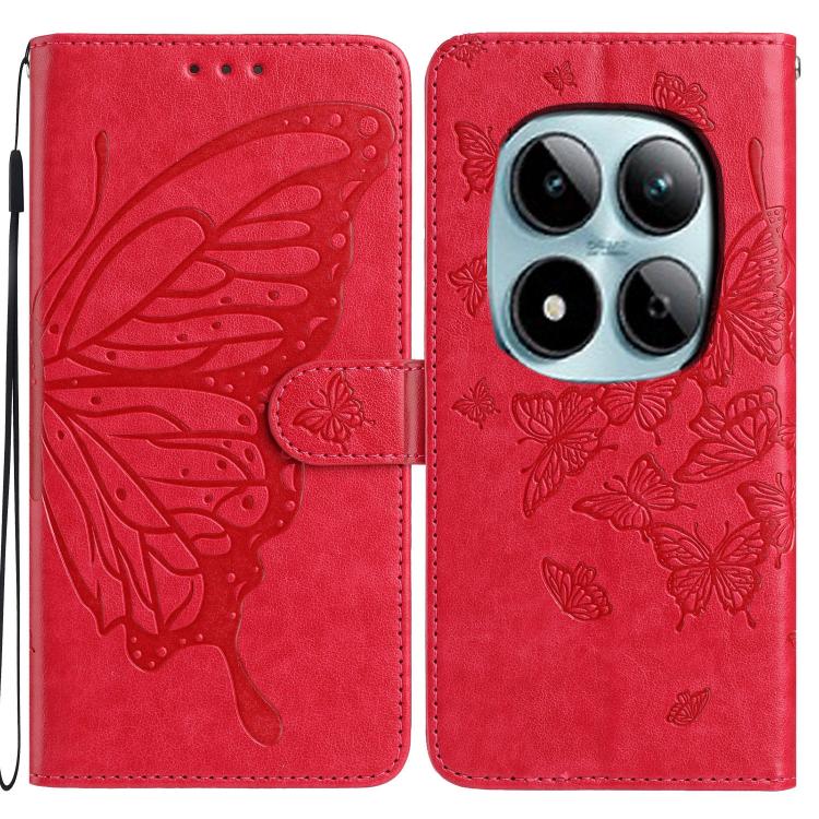 

For Redmi Note 15 Pro 5G Global 163.6mm Butterfly Flutter Pattern Embossed Leather Phone Case(Red)