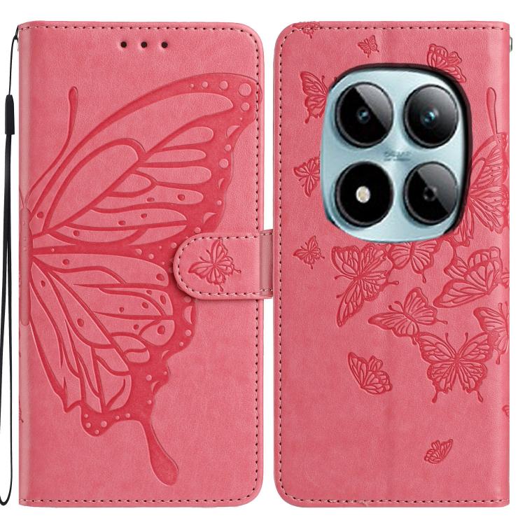 

For Redmi Note 15 Pro 5G Global 163.6mm Butterfly Flutter Pattern Embossed Leather Phone Case(Rose Red)