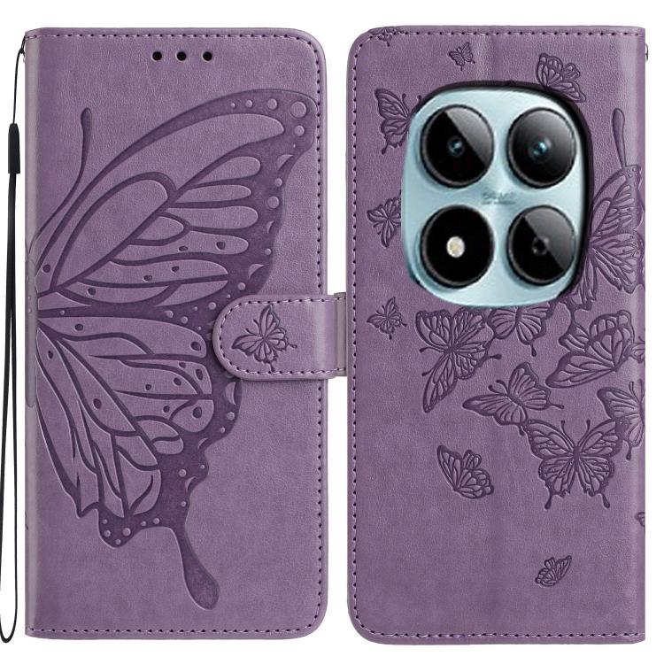 

For Redmi Note 15 Pro 5G Global 163.6mm Butterfly Flutter Pattern Embossed Leather Phone Case(Purple)
