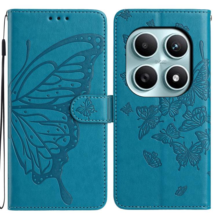 

For Redmi Note 15 5G Global 164mm Butterfly Flutter Pattern Embossed Leather Phone Case(Blue)