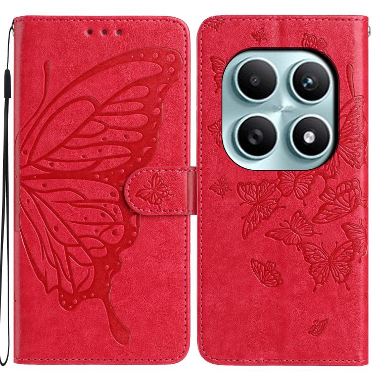 

For Redmi Note 15 5G Global 164mm Butterfly Flutter Pattern Embossed Leather Phone Case(Red)