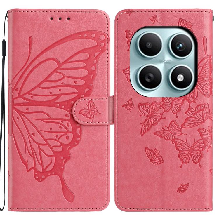 

For Redmi Note 15 4G / 5G Global 164mm Butterfly Flutter Pattern Embossed Leather Phone Case(Rose Red)