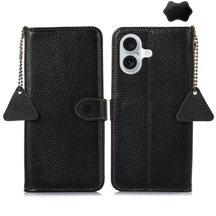 

For iPhone 17 Genuine Leather Litchi Texture RFID Leather Phone Case(Black)