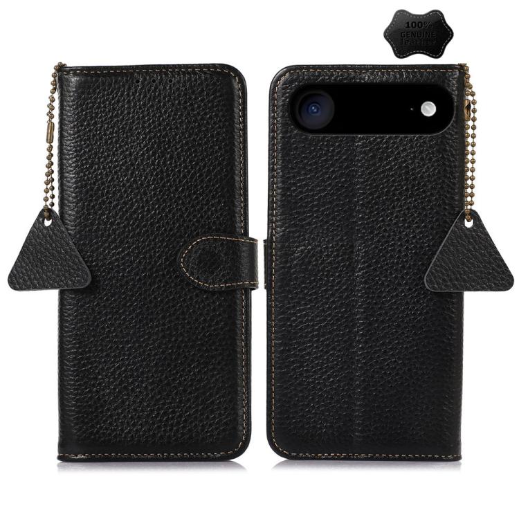 

For iPhone Air Genuine Leather Litchi Texture RFID Leather Phone Case(Black)