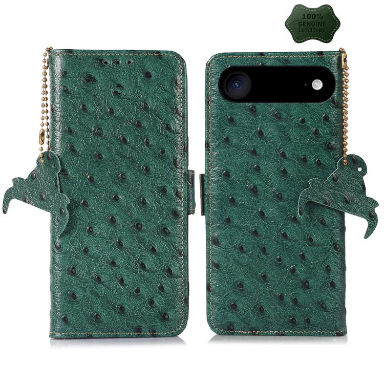 

For iPhone Air Ostrich Pattern Genuine Leather RFID Phone Case(Green)
