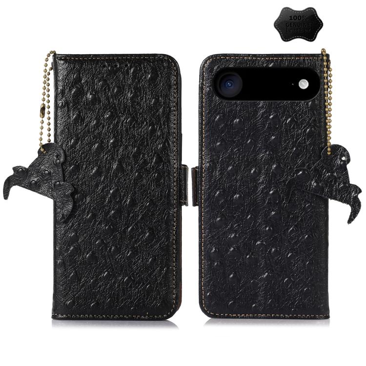 

For iPhone Air Ostrich Pattern Genuine Leather RFID Phone Case(Black)