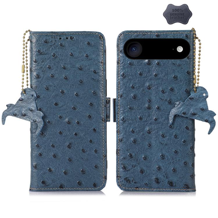 

For iPhone Air Ostrich Pattern Genuine Leather RFID Phone Case(Blue)