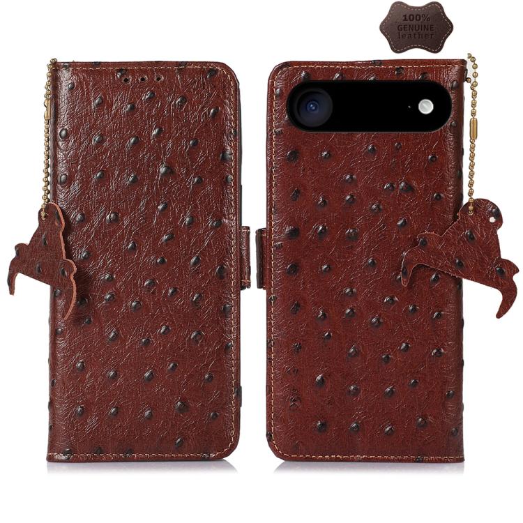 

For iPhone Air Ostrich Pattern Genuine Leather RFID Phone Case(Coffee)