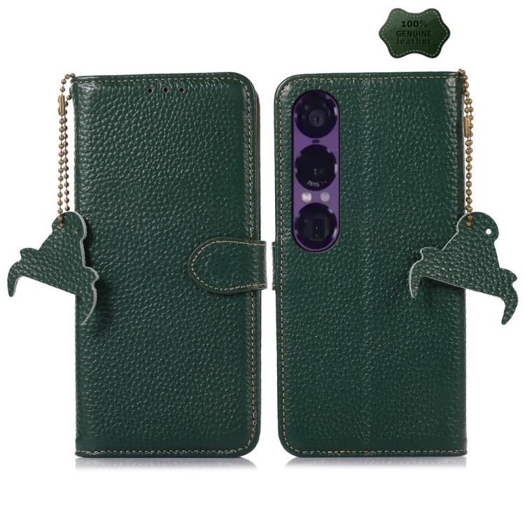 

For Sony Xperia 1 VII Genuine Leather Litchi Texture RFID Leather Phone Case(Green)