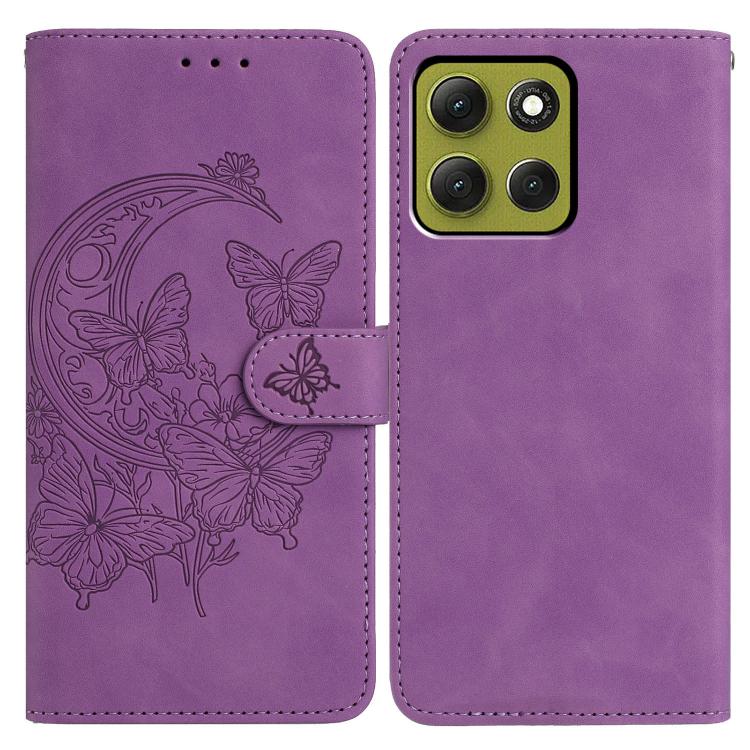 

For Motorola Moto G86 5G Moonlit Butterfly Dance Pattern Embossed Leather Phone Case(Purple)