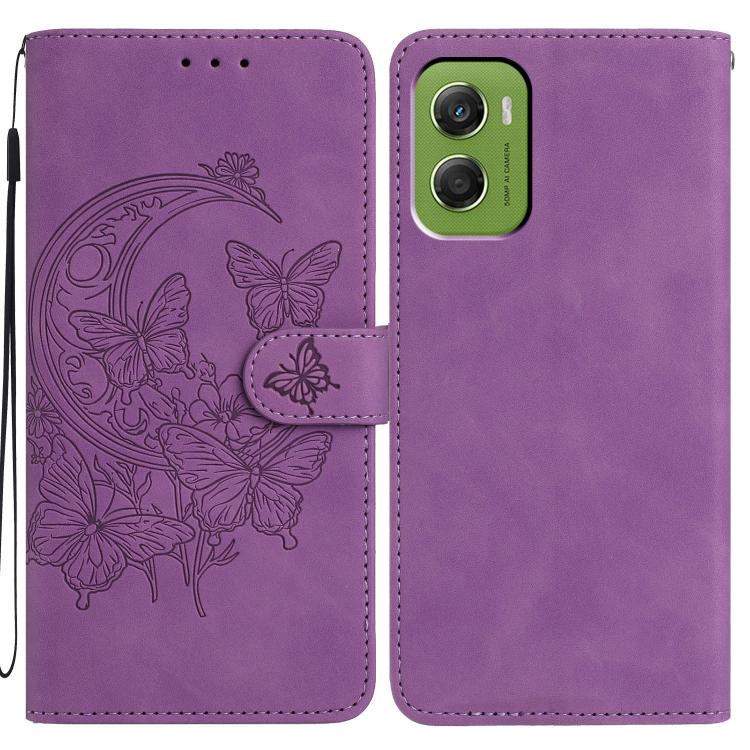 

For Motorola Moto G06 4G Moonlit Butterfly Dance Pattern Embossed Leather Phone Case(Purple)
