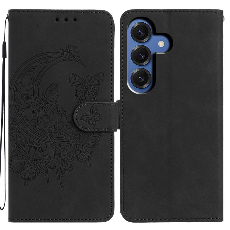 

For Samsung Galaxy S26 Pro 5G Moonlit Butterfly Dance Pattern Embossed Leather Phone Case(Black)