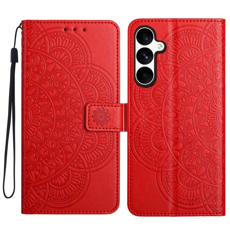 

For Samsung Galaxy M36 5G Flower Embossed Leather Phone Case(Red)