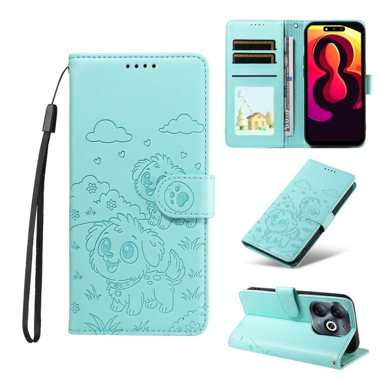 

For Tecno Spark Go 2024 / 20 4G / Pop 8 Embossed Heart Dog RFID Blocking Wallet Leather Phone Case(Green)