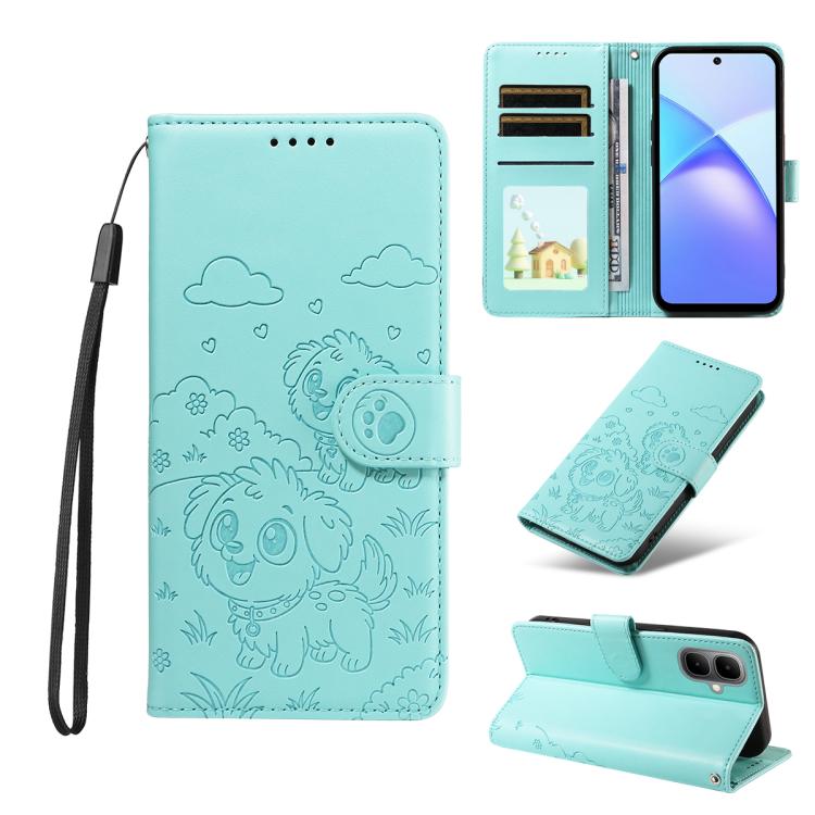 

For Infinix Smart 10 4G / Tecno Pop 10 Embossed Heart Dog RFID Blocking Wallet Leather Phone Case(Green)