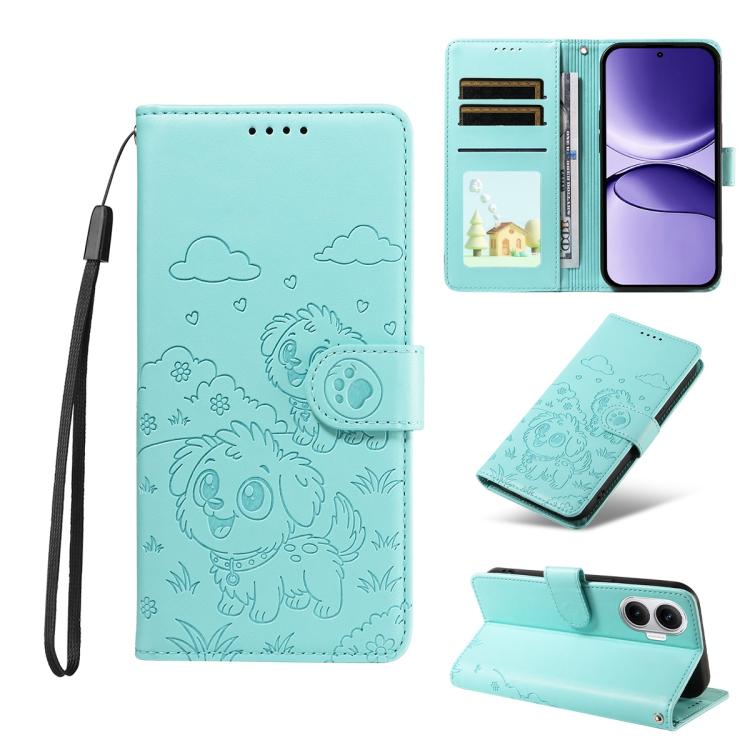 

For Redmi Turbo 4 Pro 5G / Poco F7 5G Embossed Heart Dog RFID Blocking Wallet Leather Phone Case(Green)