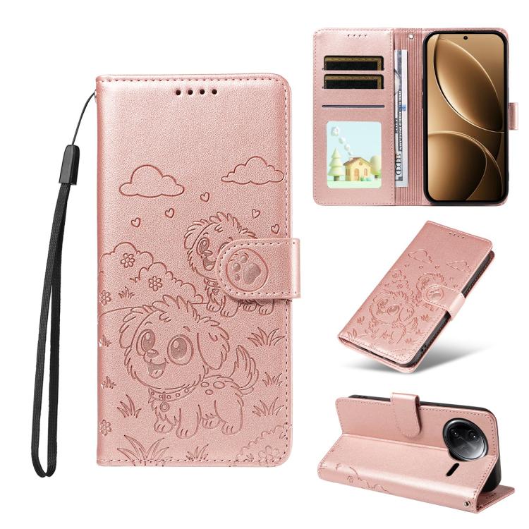 

For Redmi K80 Pro / Poco F7 Ultra Embossed Heart Dog RFID Blocking Wallet Leather Phone Case(Rose Gold)