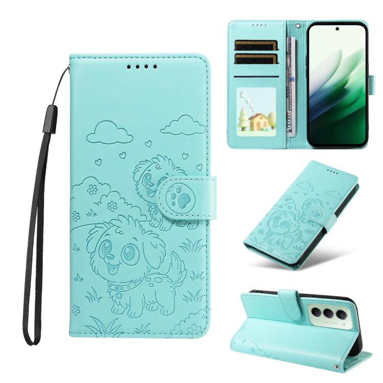 

For Redmi 15 5G Global / 15 4G SEA 169.5mm Embossed Heart Dog RFID Blocking Wallet Leather Phone Case(Green)