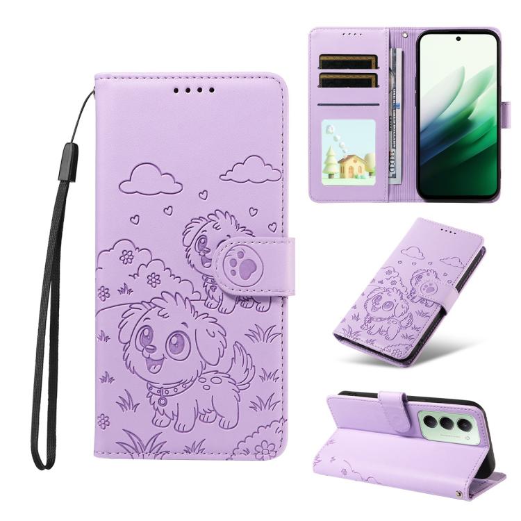 

For Redmi 15 5G Global / 15 4G SEA 169.5mm Embossed Heart Dog RFID Blocking Wallet Leather Phone Case(Purple)