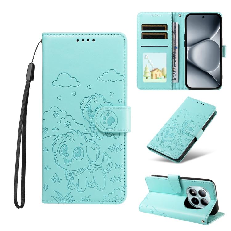 

For Redmi Note 15 Pro+ 5G Global 163.3mm Embossed Heart Dog RFID Blocking Wallet Leather Phone Case(Green)