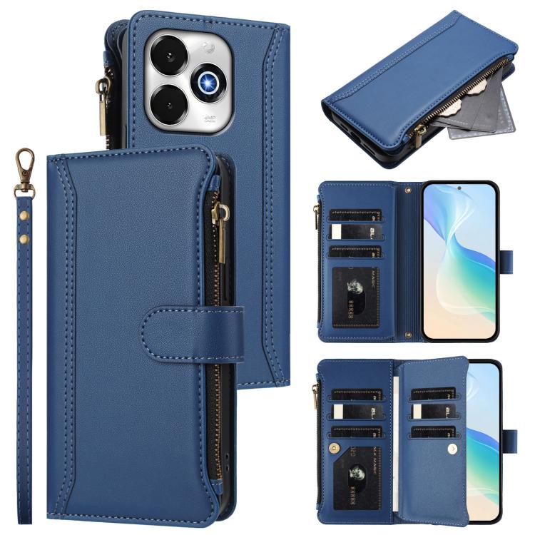 

For UMIDIGI G100X Magnetic Closure 9 Card Slots Zipper Leather Case with Hand Strap(Dark Blue)