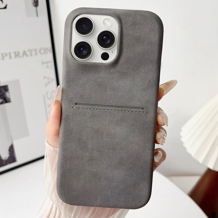 

For iPhone 15 Pro Max Skin Feel Sheepskin Card Slot Phone Case(Grey)