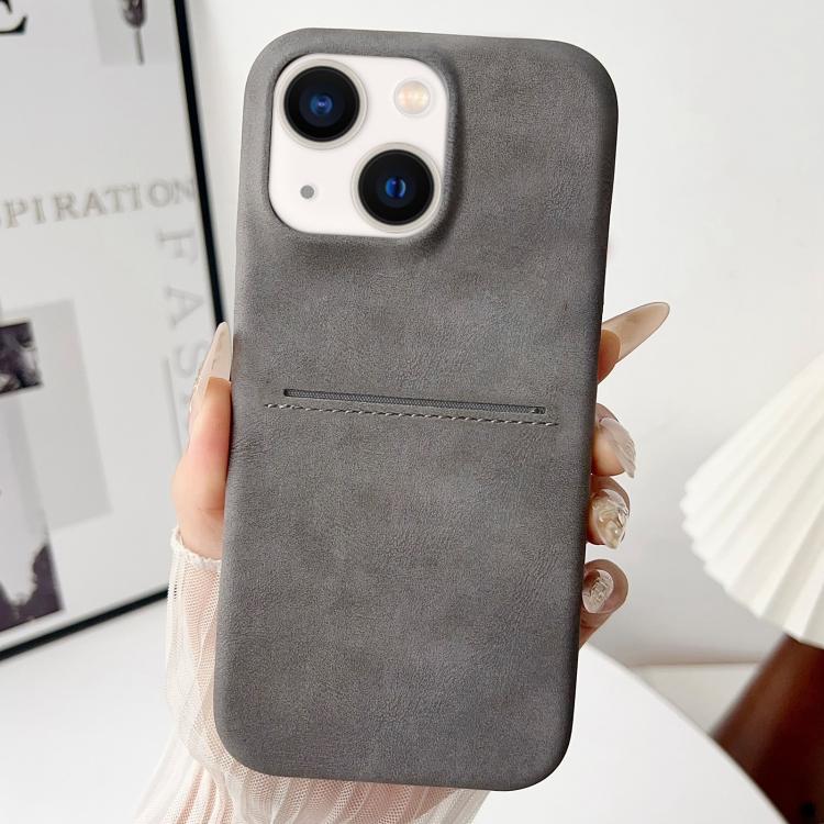 

For iPhone 15 Skin Feel Sheepskin Card Slot Phone Case(Grey)