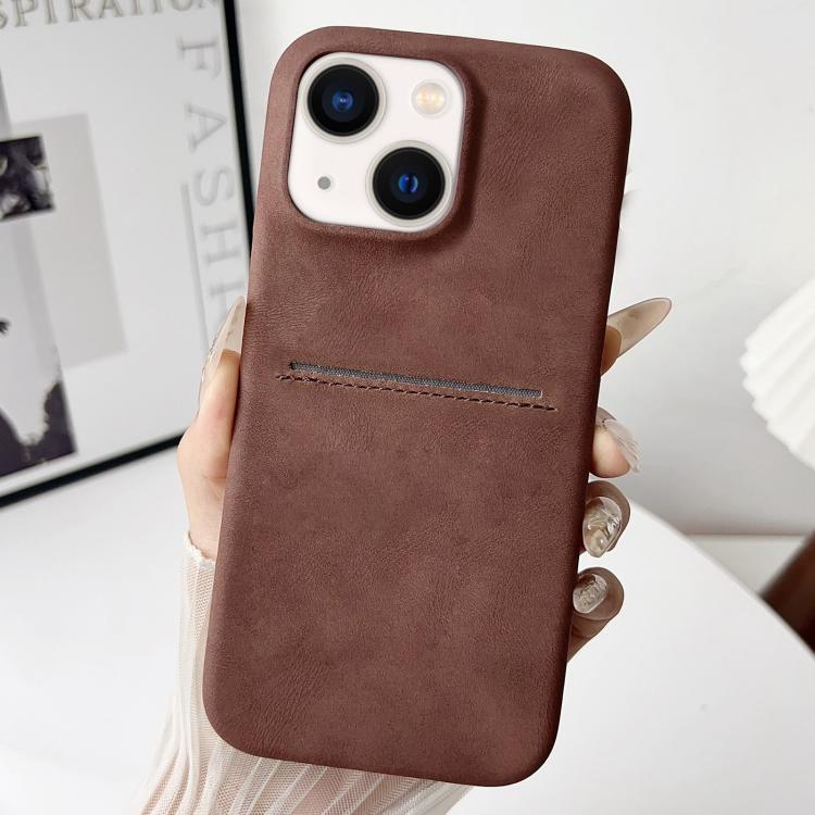 

For iPhone 13 Skin Feel Sheepskin Card Slot Phone Case(Brown)