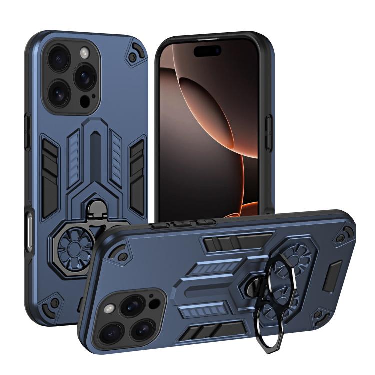 

For iPhone 16 Pro Max Double-Ring Holder PC Hybrid TPU Phone Case(Ocean Blue)