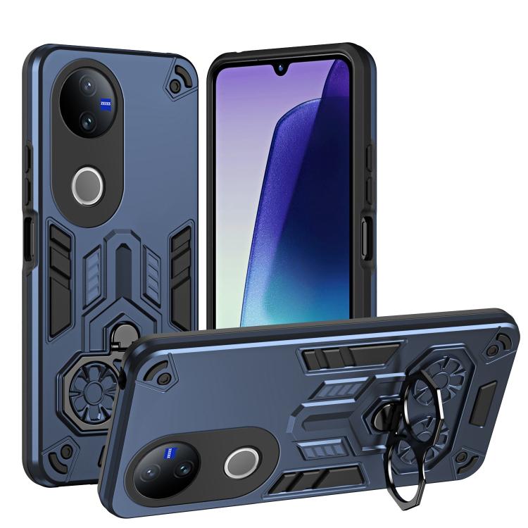 

For vivo V50 5G / V50e 5G Double-Ring Holder PC Hybrid TPU Phone Case(Ocean Blue)