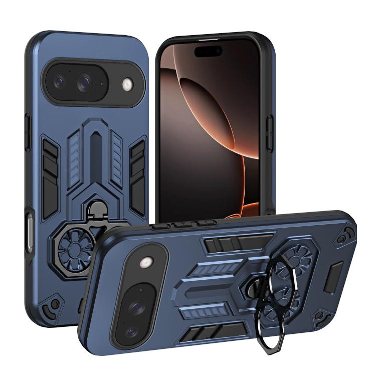 

For Google Pixel 10 / 10 Pro Double-Ring Holder PC Hybrid TPU Phone Case(Ocean Blue)
