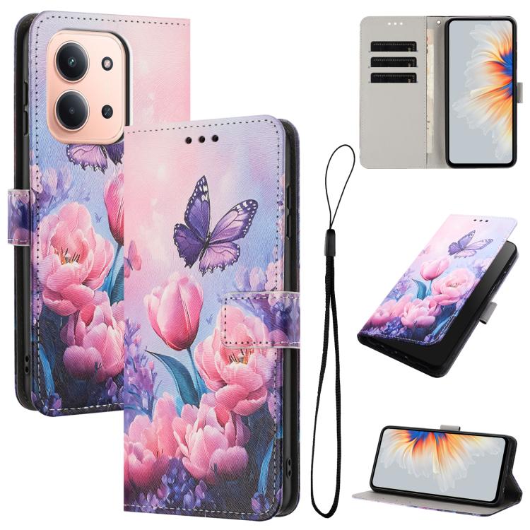 

For Redmi 15C 5G / 4G Global 171mm Color Drawing Pattern Leather Phone Case(Pink Butterfly)