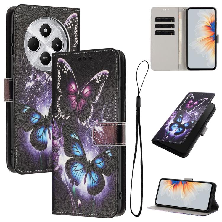 For Redmi 14C 4G / A4 / A3 Pro Color Drawing Pattern Leather Phone Case(Two Butterflies)