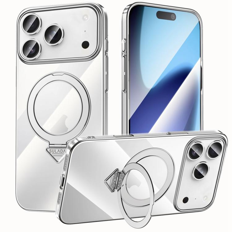 

For iPhone 17 Pro Max SULADA Electroplated Transparent MagSafe Holder Phone Case(Silver)