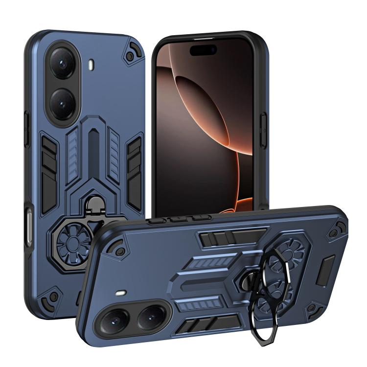 

For Xiaomi Poco X7 Pro Double-Ring Holder PC Hybrid TPU Phone Case(Ocean Blue)