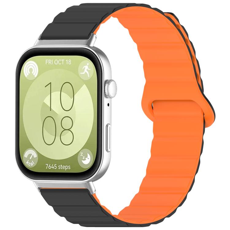 

For Huawei Watch Fit4 Pro / Fit4 / Fit3 xDfind Loop Magnetic Glossy Silicone Watch Band(Black Orange)