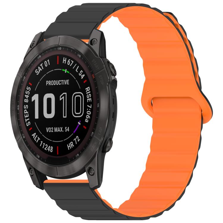 

For Garmin Fenix 8/7X/6X/5X 26mm xDfind Loop Magnetic Glossy Silicone Watch Band(Black Orange)