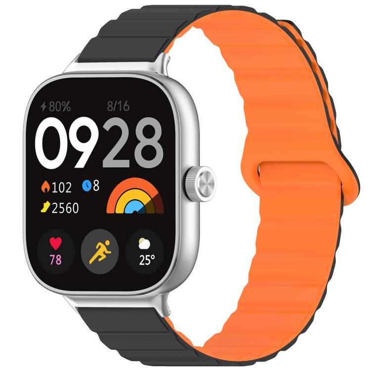 

For Xiaomi Smart Band 9 Pro/8 Pro/Redmi Watch 5/4 xDfind Loop Magnetic Glossy Silicone Watch Band(Black Orange)