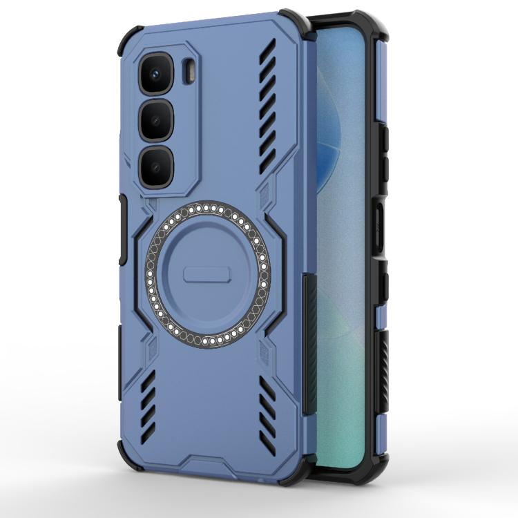 

For Infinix Hot 60 4G Global Butterfly Armor MagSafe Magnetic Ring Shockproof Phone Case(Blue)