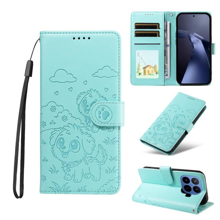 

For Xiaomi 17T Pro 5G Embossed Heart Dog RFID Blocking Wallet Leather Phone Case(Green)
