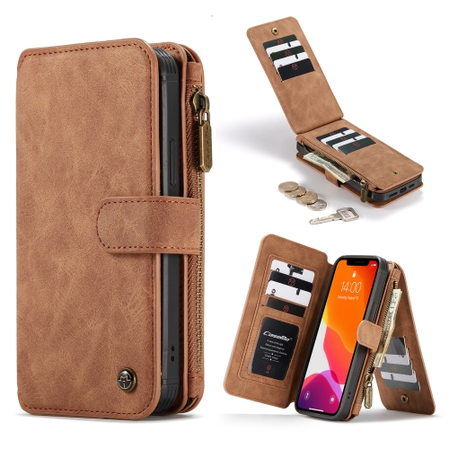 

For iPhone 12 / 12 Pro CaseMe-007 Crazy Horse Texture Detachable Horizontal Flip PU Leather Case, with Card Slot & Holder & Zipper Wallet & Photo Frame(Brown)
