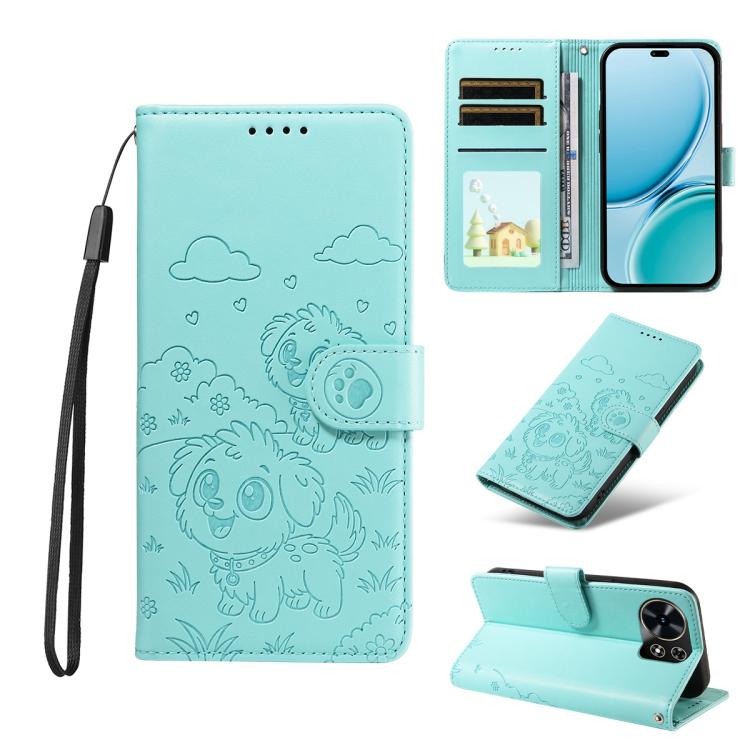 

For Huawei Maimang 40 5G Embossed Heart Dog RFID Blocking Wallet Leather Phone Case(Green)
