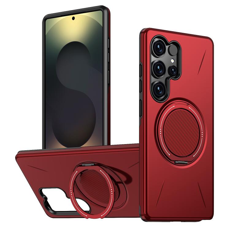 

For Samsung Galaxy S25 Ultra 5G Metal Rotation Holder MagSafe TPU Hybrid PC Phone Case(Red)