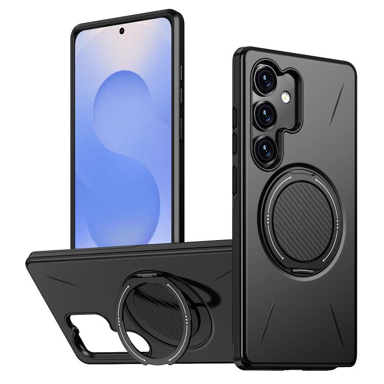 

For Samsung Galaxy S25+ 5G Metal Rotation Holder MagSafe TPU Hybrid PC Phone Case(Black)