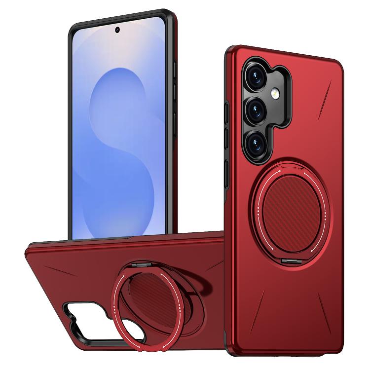 

For Samsung Galaxy S25+ 5G Metal Rotation Holder MagSafe TPU Hybrid PC Phone Case(Red)