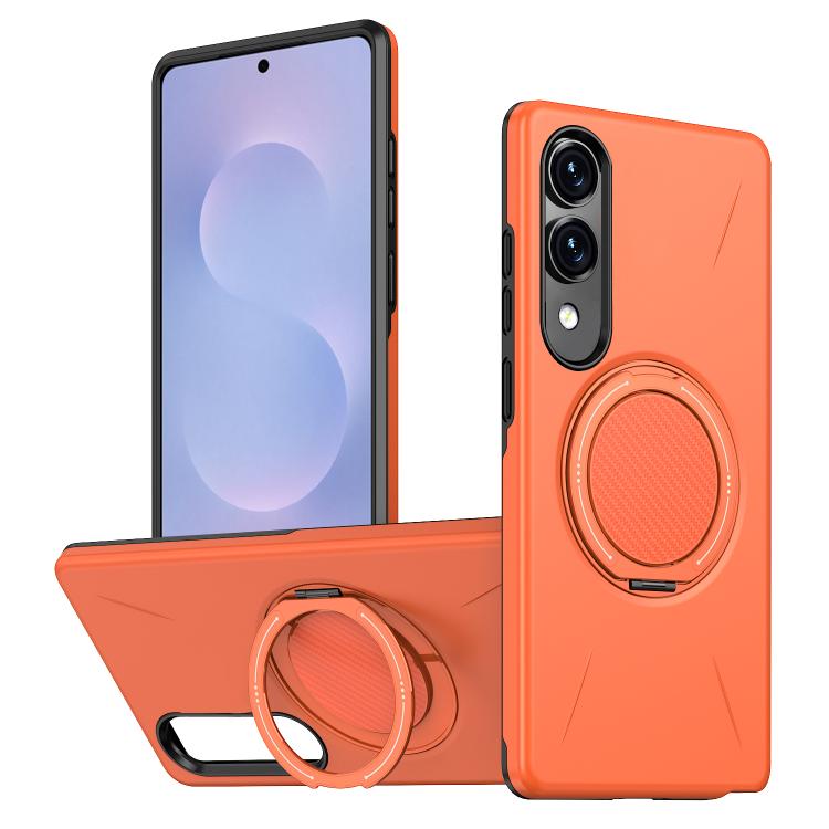 

For Samsung Galaxy S25 Edge 5G Metal Rotation Holder MagSafe TPU Hybrid PC Phone Case(Orange)