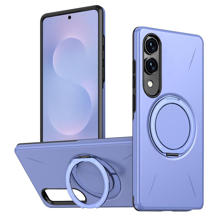 

For Samsung Galaxy S25 Edge 5G Metal Rotation Holder MagSafe TPU Hybrid PC Phone Case(Purple)