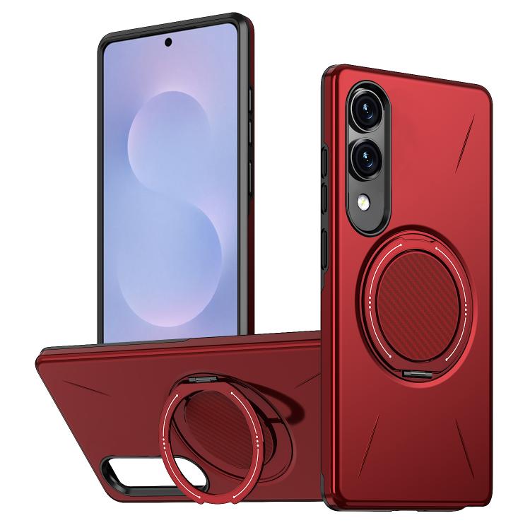 

For Samsung Galaxy S25 Edge 5G Metal Rotation Holder MagSafe TPU Hybrid PC Phone Case(Red)