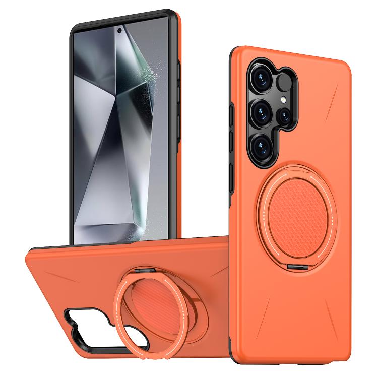 

For Samsung Galaxy S24 Ultra 5G Metal Rotation Holder MagSafe TPU Hybrid PC Phone Case(Orange)
